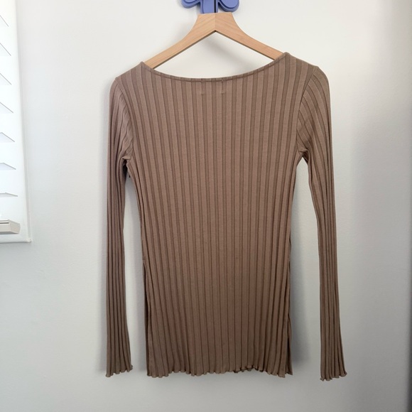 Nation‎ LTD Small Akiko High Split Slit Tunic Top Sahara Light Brown Rib Fall - Picture 4 of 11